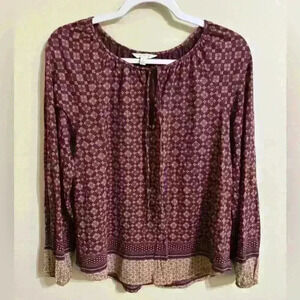 Lucky Brand Burgundy Patterned Blouse M